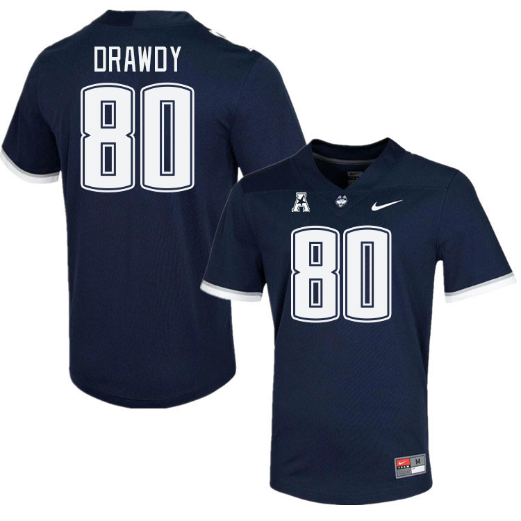 Men #80 Zackary Drawdy Connecticut Huskies College Football Jerseys Stitched Sale-Navy